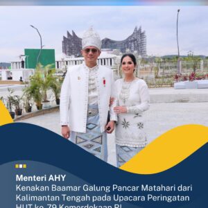 Menteri AHY Kenakan Baamar Galung Pancar Matahari dari Kalimantan Tengah pada Upacara Peringatan HUT ke-79 Kemerdekaan RI