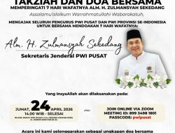 PWI Pusat Gelar Takziah dan Doa Bersama, Sekjen Zulmansyah Sekedang Dikenang Sosok Total dan Berdedikasi